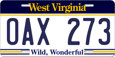 WV license plate OAX273