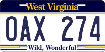 WV license plate OAX274