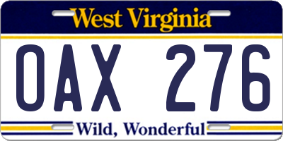 WV license plate OAX276
