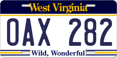 WV license plate OAX282