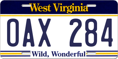 WV license plate OAX284