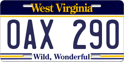 WV license plate OAX290