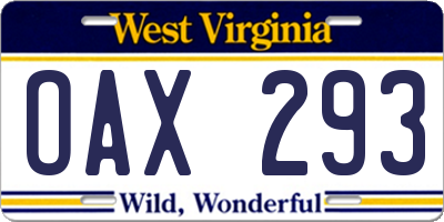 WV license plate OAX293