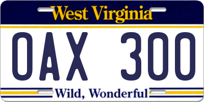 WV license plate OAX300