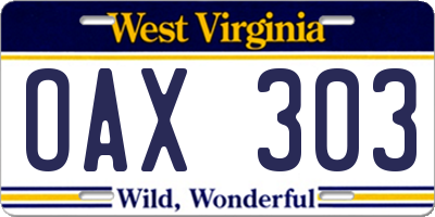 WV license plate OAX303