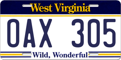 WV license plate OAX305