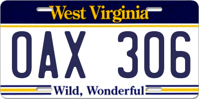 WV license plate OAX306