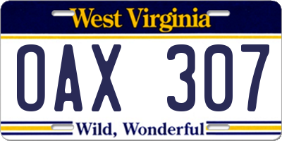 WV license plate OAX307