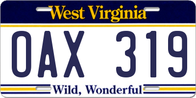 WV license plate OAX319