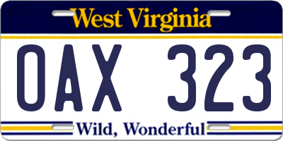 WV license plate OAX323