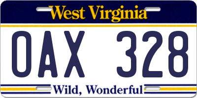 WV license plate OAX328