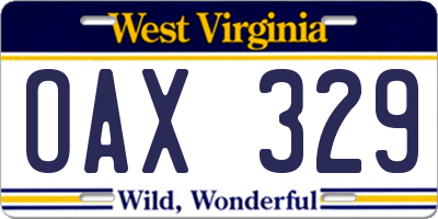 WV license plate OAX329