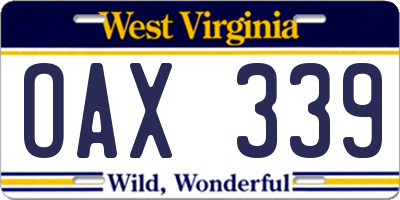 WV license plate OAX339