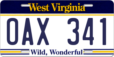 WV license plate OAX341