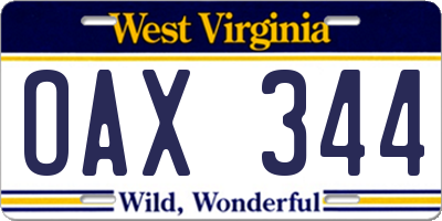 WV license plate OAX344