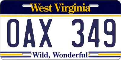 WV license plate OAX349