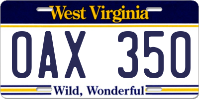WV license plate OAX350