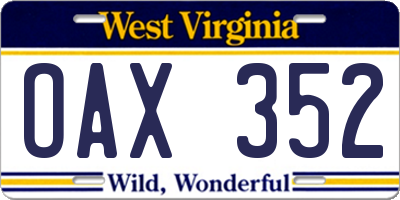 WV license plate OAX352