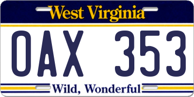 WV license plate OAX353