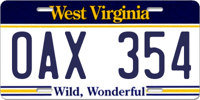 WV license plate OAX354