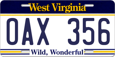 WV license plate OAX356