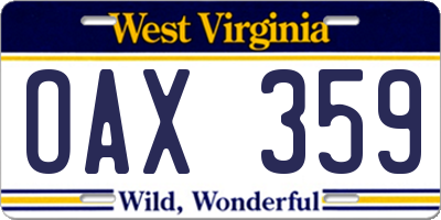 WV license plate OAX359