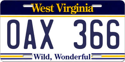 WV license plate OAX366