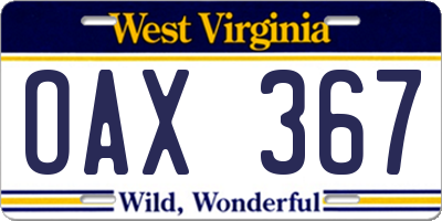 WV license plate OAX367