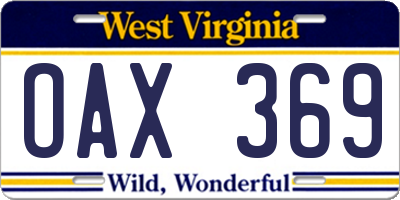 WV license plate OAX369