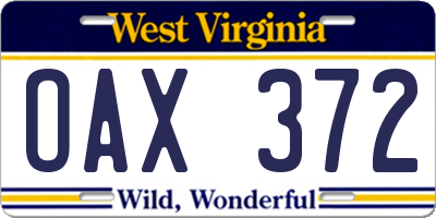 WV license plate OAX372