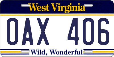 WV license plate OAX406
