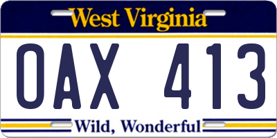 WV license plate OAX413