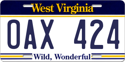 WV license plate OAX424
