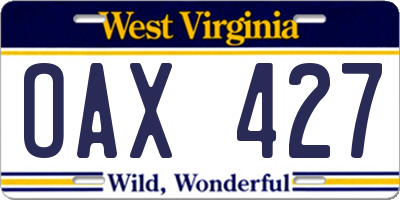 WV license plate OAX427