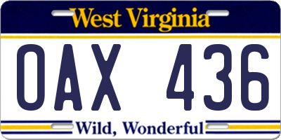WV license plate OAX436