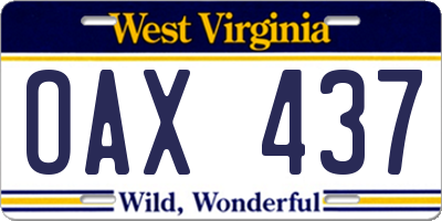 WV license plate OAX437