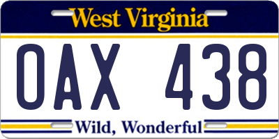 WV license plate OAX438