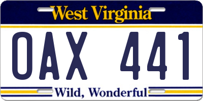 WV license plate OAX441