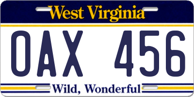 WV license plate OAX456