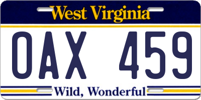 WV license plate OAX459