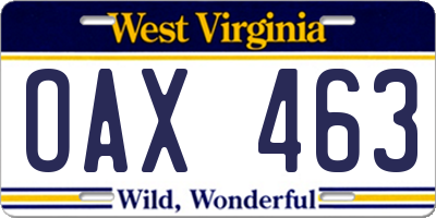 WV license plate OAX463