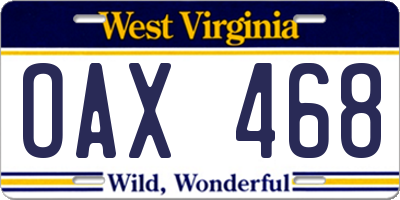 WV license plate OAX468