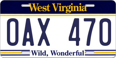 WV license plate OAX470