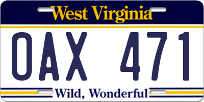 WV license plate OAX471
