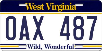 WV license plate OAX487