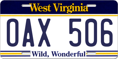 WV license plate OAX506