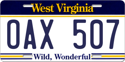 WV license plate OAX507