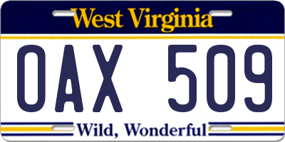 WV license plate OAX509