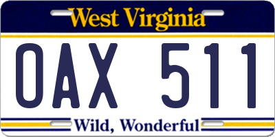 WV license plate OAX511