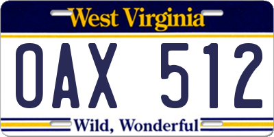 WV license plate OAX512